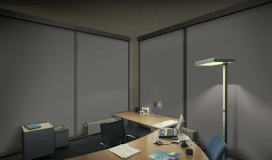 Moderne Bürojalousien zur Abdunkelung eines Büros