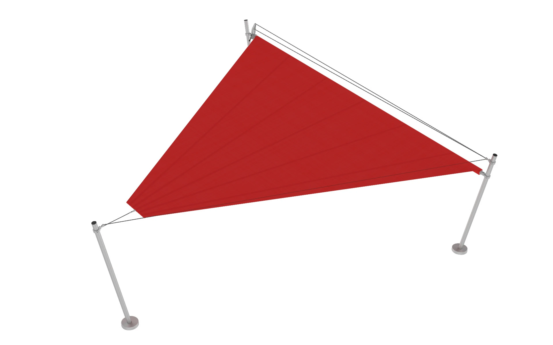 Rotes dreieckiges Sonnensegel mit Metallgestänge